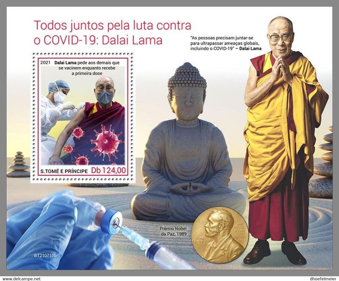 SAO TOME 2021 MNH Dalai Lama & Covid-19 S/S - OFFICIAL ISSUE - DHQ2209 - Buddhism