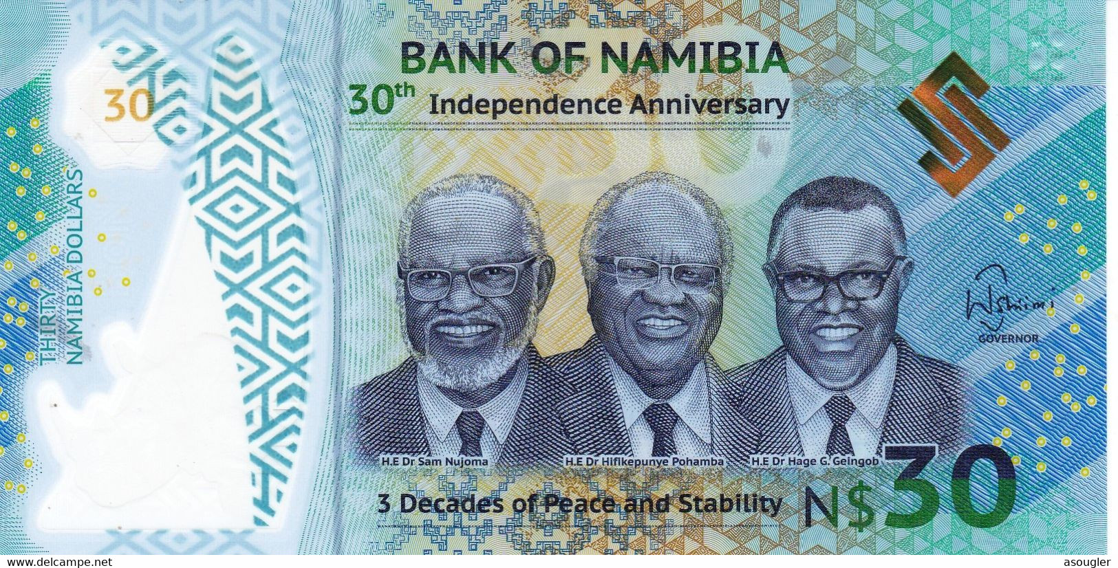 Namibia 30 Namibia Dollars 2020 UNC P-18 Commemorative Polymer "free Shipping Via Registered Air Mail" - Namibia