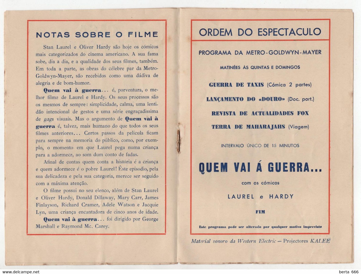 LISBOA 1934 * Tivoli * Programa Filme "Pack Up Your Troubles" Laurel And Hardy * Bucha E Estica - Programs