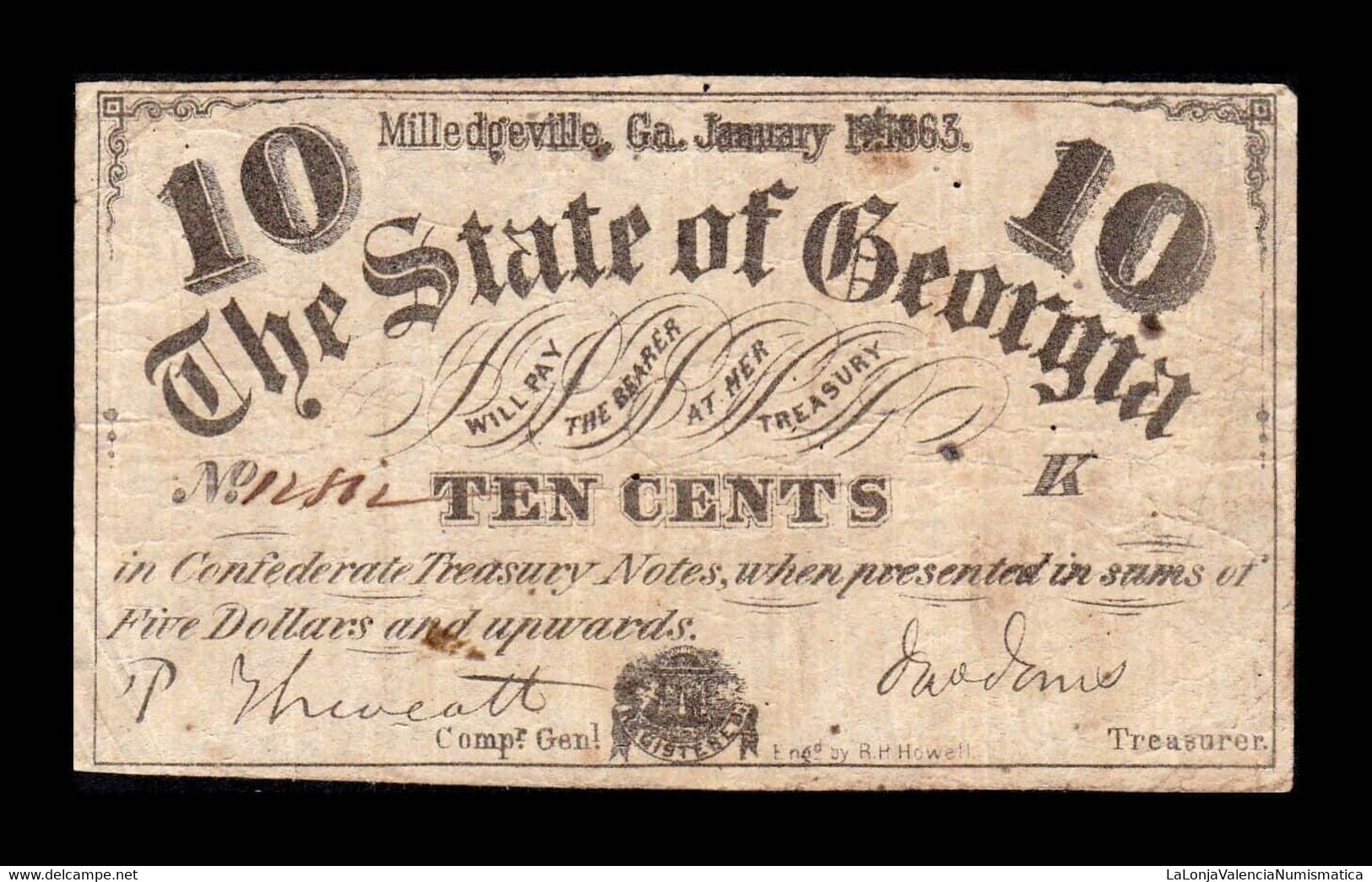 Estados Unidos United States The State Of Georgia 10 Cents 1863 Pick S858 BC F - Georgia