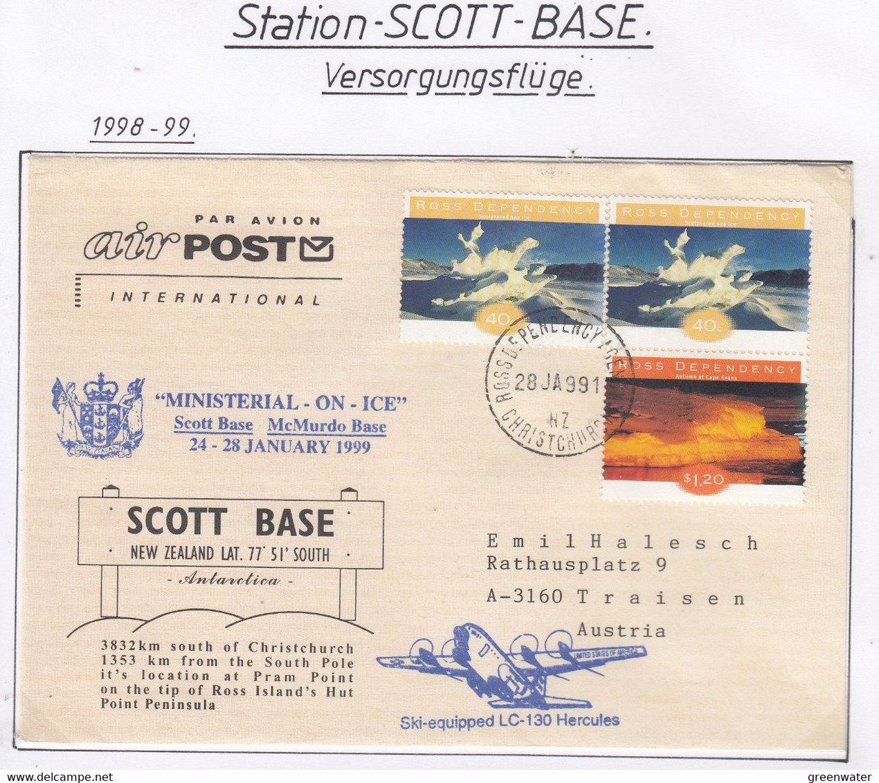 Ross Dependency Scott Base 1999 Antarctic Flight  Ministerial On Ice Ca Ross Dependency  28 JA 99 (AF163B) - Vols Polaires