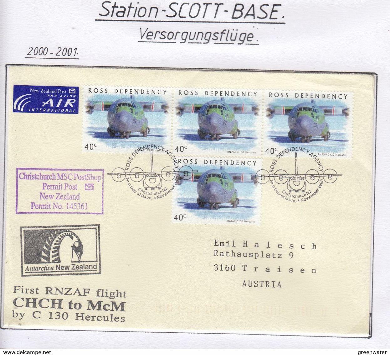 Ross Dependency Scott Base 2000 Antarctic Flight  Christchurch To McMurdo .Ca Ross 4 NOV 2000 (AF164C) - Vuelos Polares