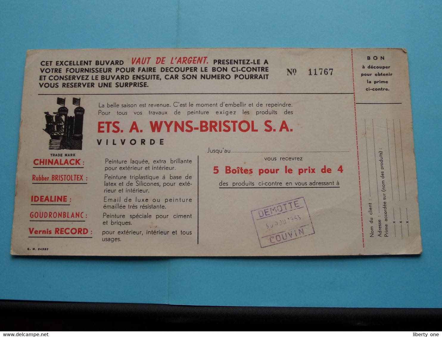 Ets. A. WYNS-BRISTOL S.A. > VILVORDE ( +/- 12 X 22,5 Cm. ) Buvard ( Voir Photo ) Voir Stamp > Demotte COUVIN ! - W