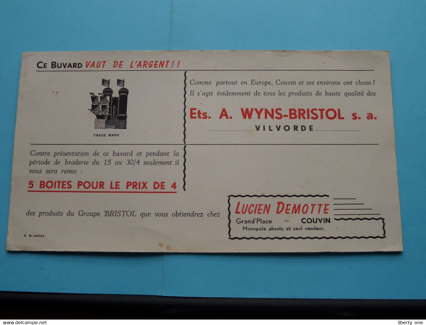 Ets. A. WYNS-BRISTOL S.A. > VILVORDE ( +/- 12 X 22,5 Cm. ) Buvard ( Voir Photo ) Lucien Demotte COUVIN ! - W