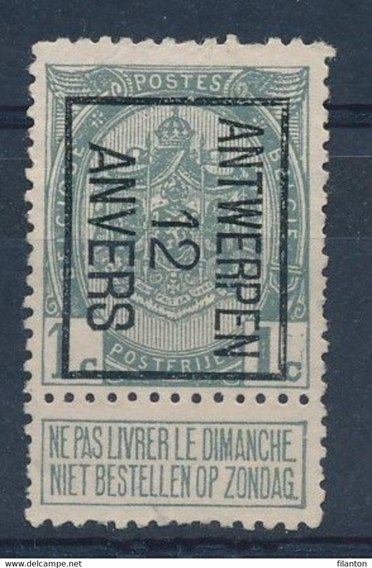 BELGIE - OBP Preo TYPO  Nr 20 B - "ANTWERPEN 12 ANVERS" - Zonder Gom/sans Gomme - Typo Precancels 1906-12 (Coat Of Arms)