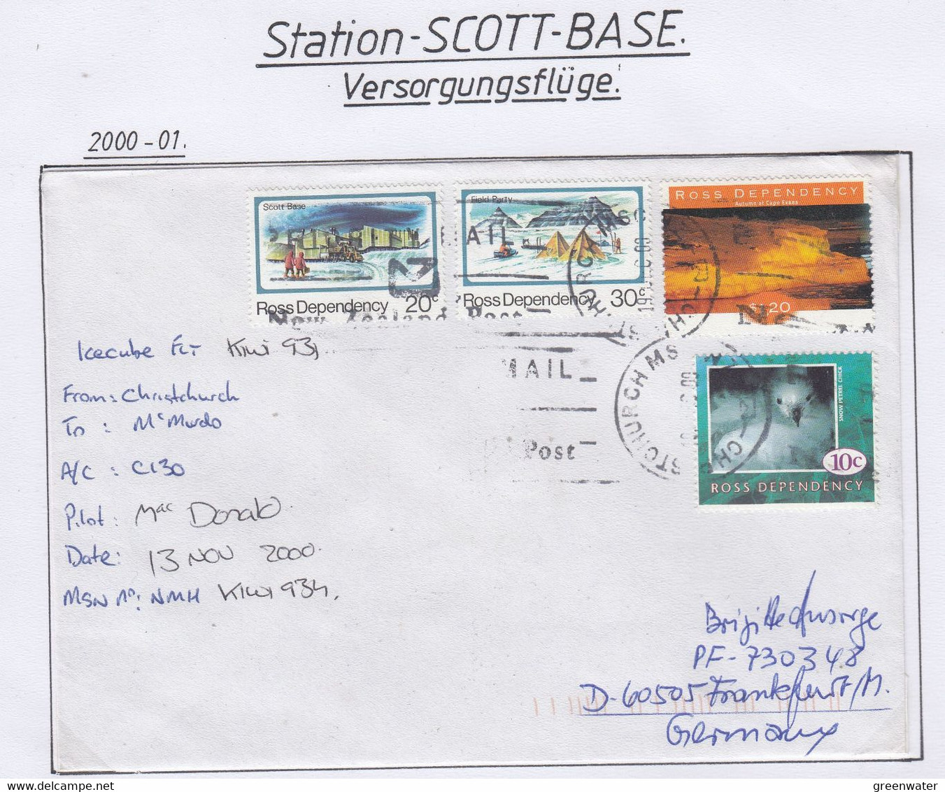 Ross Dependency Scott Base 2000 Antarctic Flight  Christchurch To McMurdo .Ca Christchurch 17 DEC 00 (AF166) - Vuelos Polares