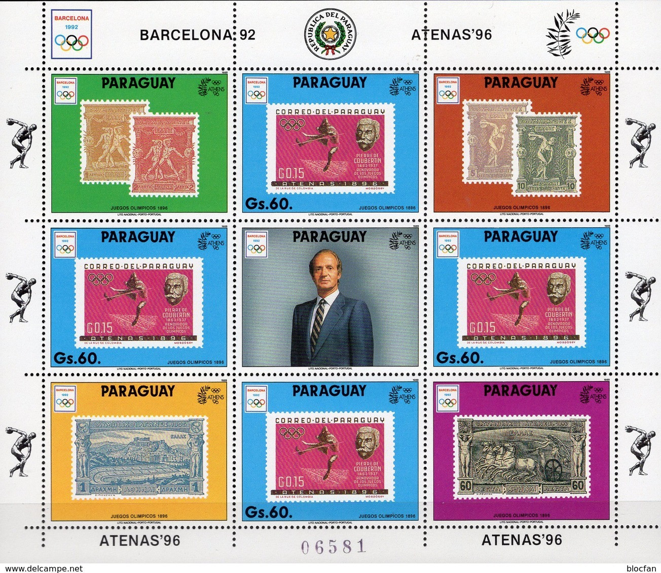 Olympia Athen 1896 Paraguay 4449 9-KB ** 36€ Barcelona 1992 Stamp On Stamps M/s Hoja Bloc Sheet Ss Sheetlet Bf Olympics - Zomer 1896: Athene