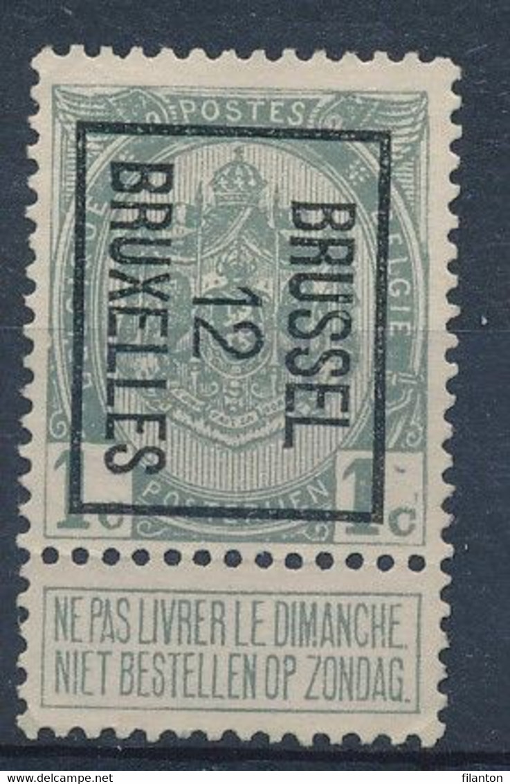 BELGIE - OBP Preo TYPO  Nr 21 B - "BRUSSEL 12 BRUXELLES" - Zonder Gom/sans Gomme - Typos 1906-12 (Wappen)