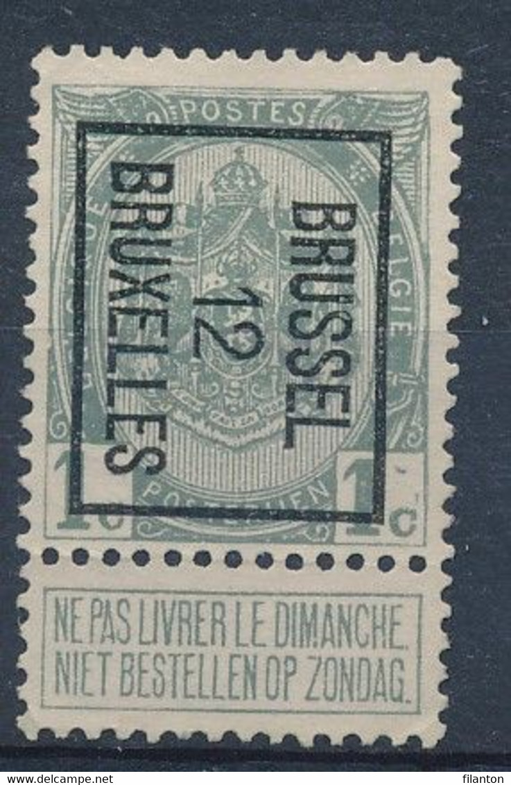 BELGIE - OBP Preo TYPO  Nr 21 B - "BRUSSEL 12 BRUXELLES" - Zonder Gom/sans Gomme - Typografisch 1906-12 (Wapenschild)