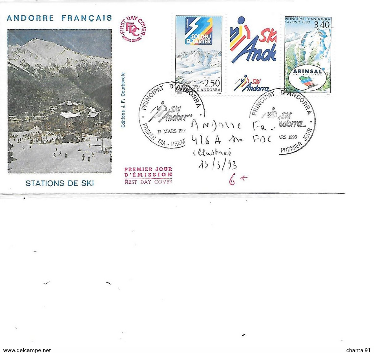 ANDORRE FRANCAIS N° 426 A SUR FDC ILLUSTREE 13.3.1993 - Cartas & Documentos