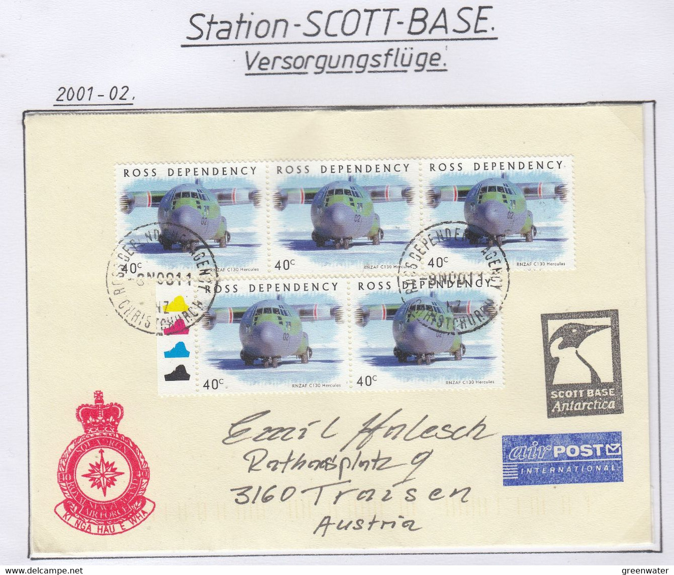 Ross Dependency Scott Base 2001 Antarctic Flight  .Ca Ross 9 NO 2001 (AF167) - Vols Polaires