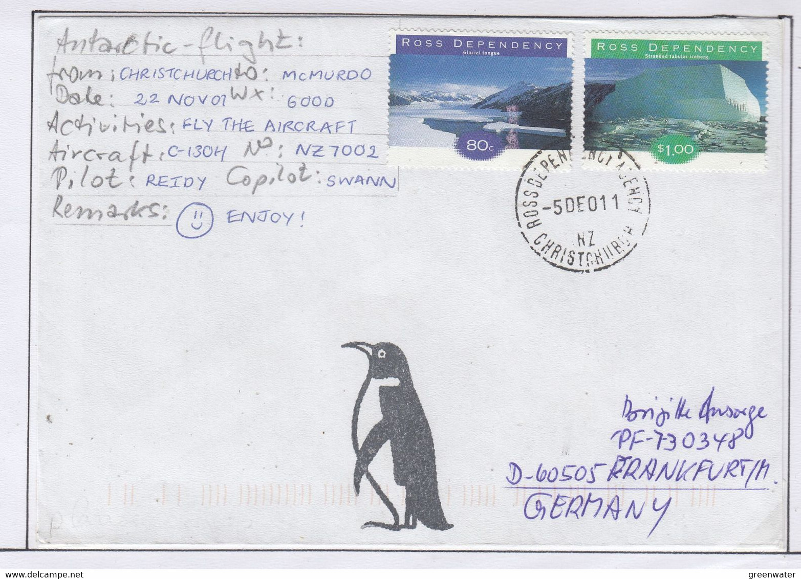 Ross Dependency Scott Base 2001 Antarctic Flight  Christchurch To McMurdo.22 NOV 01 Ca Ross 5 DE 2001 (AF167A) - Vuelos Polares