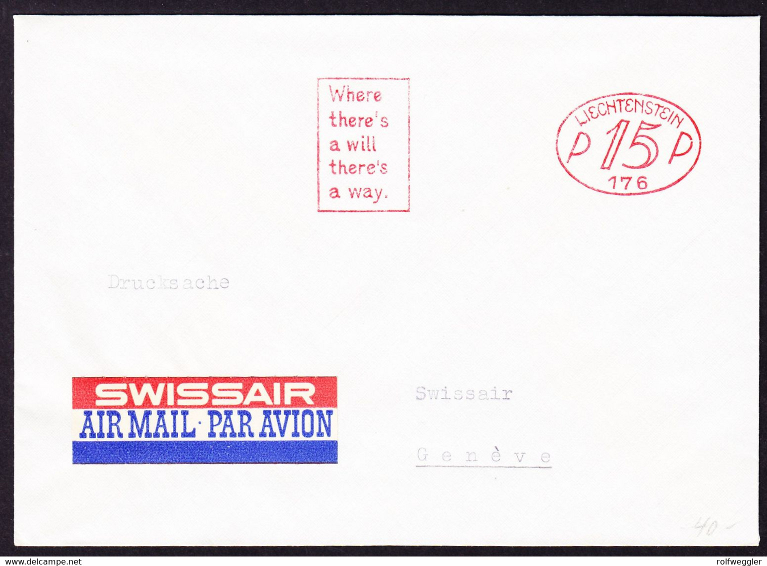 Um 1948  15 Rp Drucksache Maschinenstempel An Die Swissair In Genève. Mit Swissair Etikette - Macchine Per Obliterare (EMA)