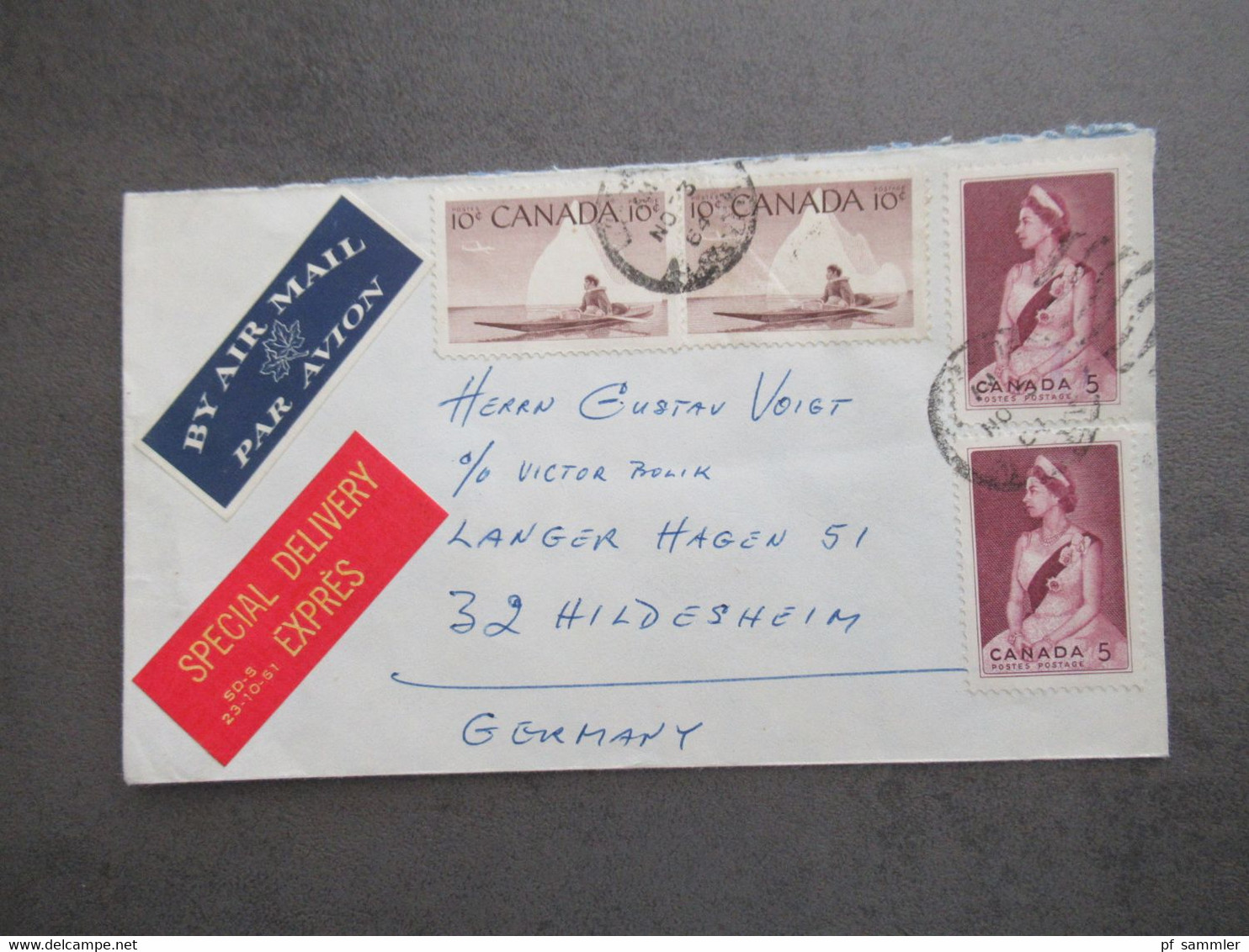 1964 Air Mail Special Delivery Expres Camrose - Hildesheim Mit Stempel BPA Han Und Flughafen FFM + Handschriftl. Vermerk - Storia Postale