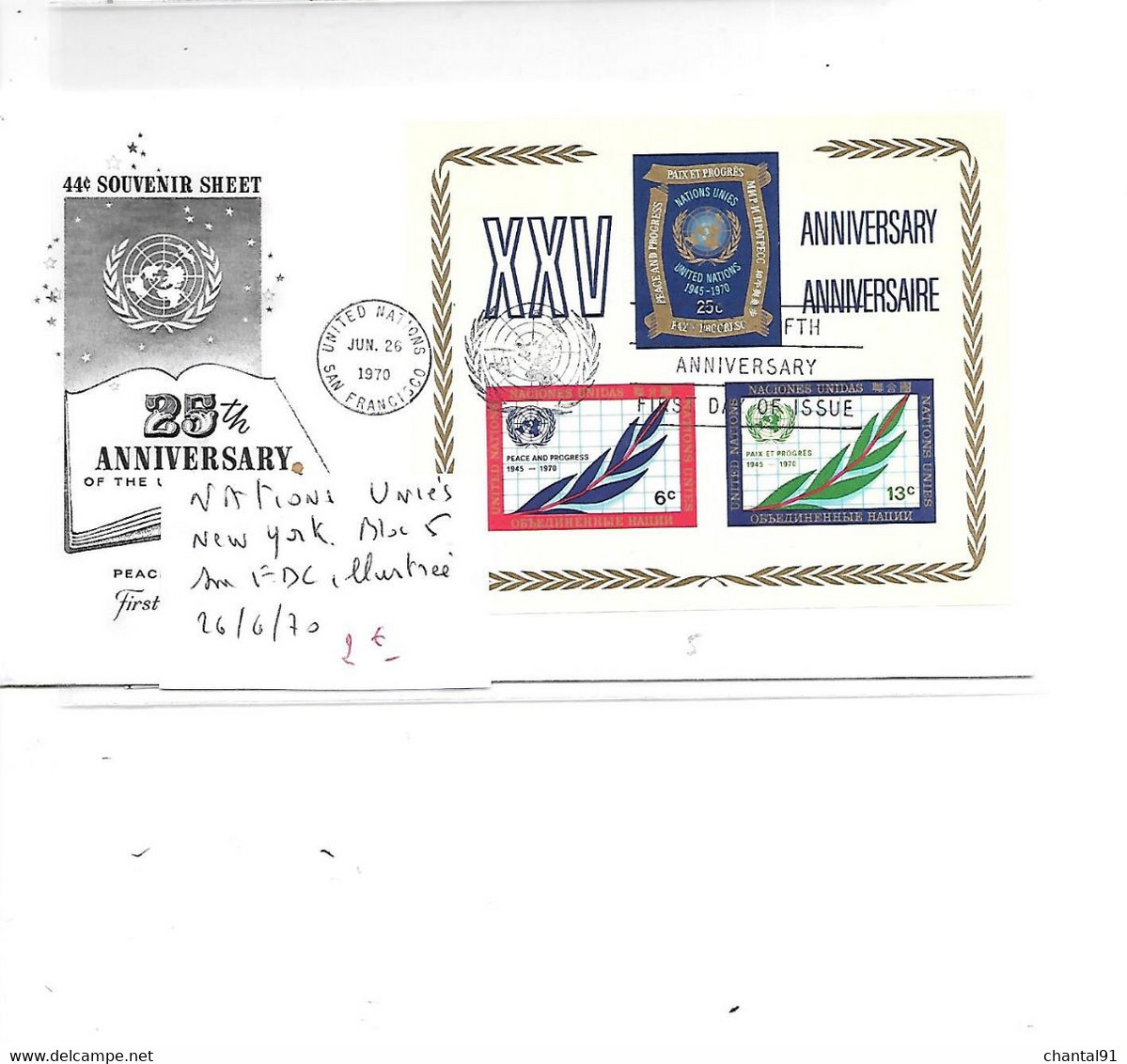 NATIONS UNIES NEW YORK N° BLOC 5 SUR FDC ILLUSTREE 26.6.1970 - Lettres & Documents