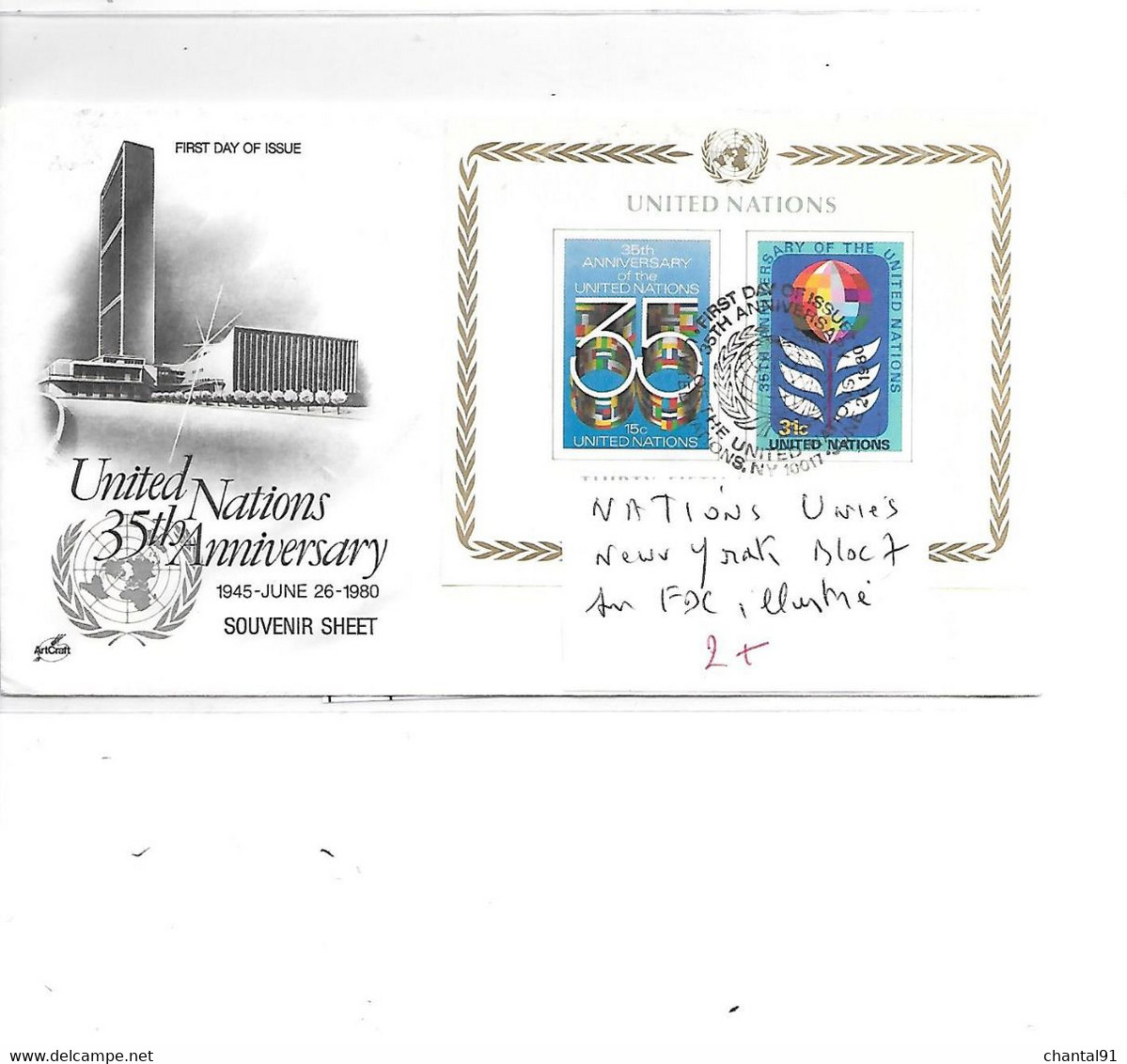 NATIONS UNIES NEW YORK N° BLOC 6 SUR FDC ILLUSTREE - Covers & Documents