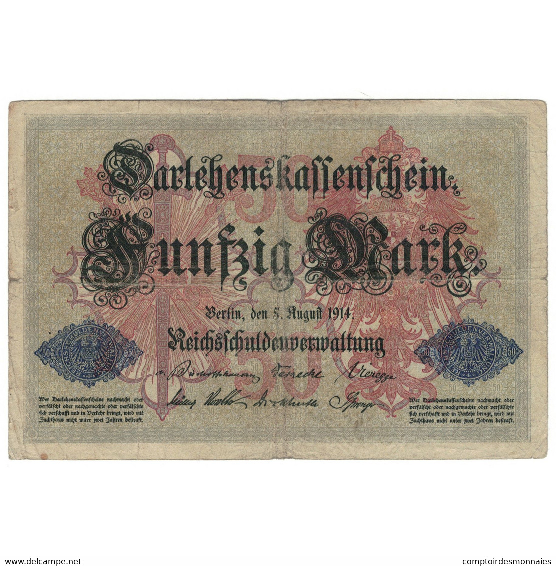 Billet, Allemagne, 50 Mark, 1914, 1914-08-05, KM:49a, TB - 5 Mark