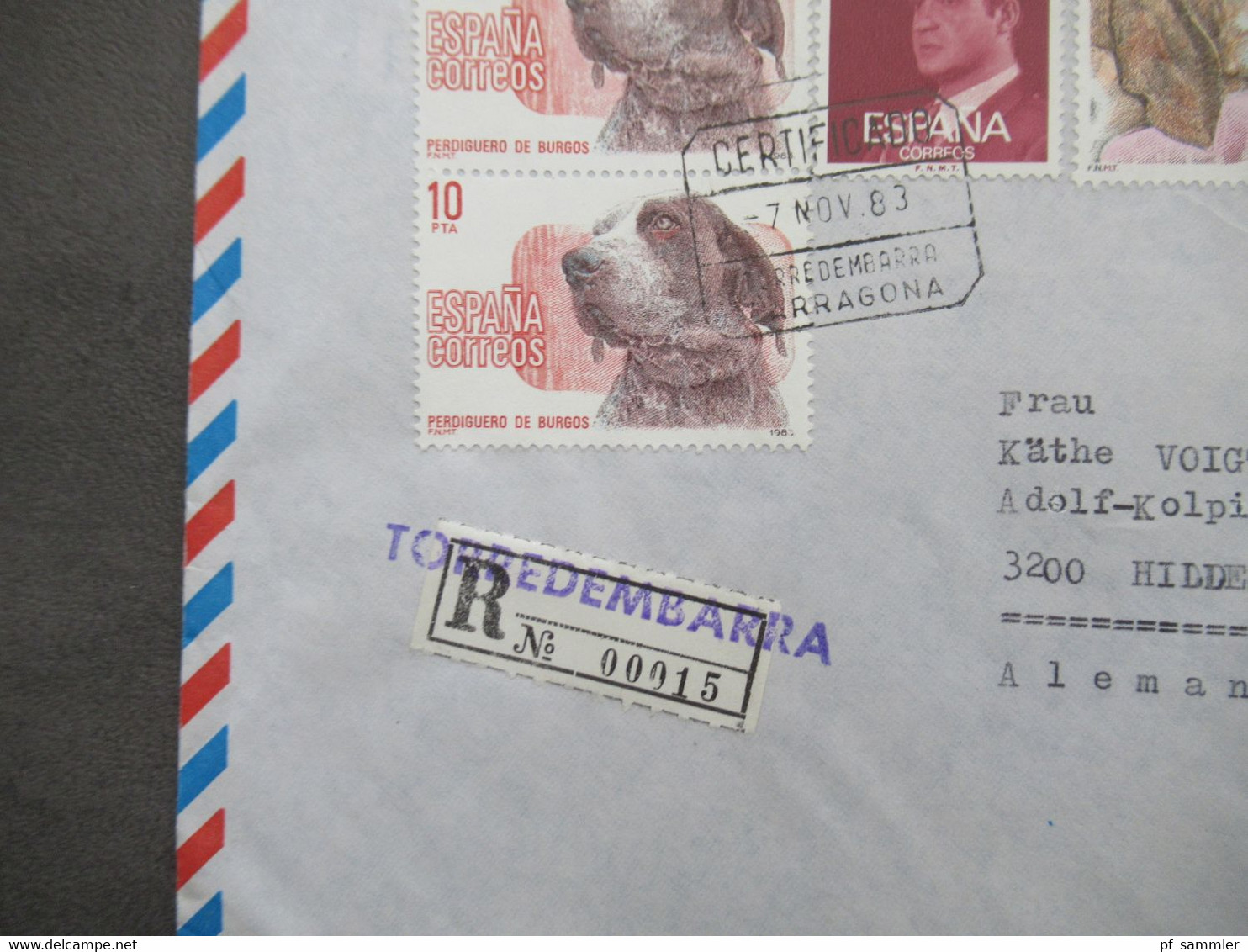 Spanien 1983 Einschreiben Gestempelter R-Zettel Torredembarra Stempel Certificado Nach Hildesheim Gesendet - Briefe U. Dokumente