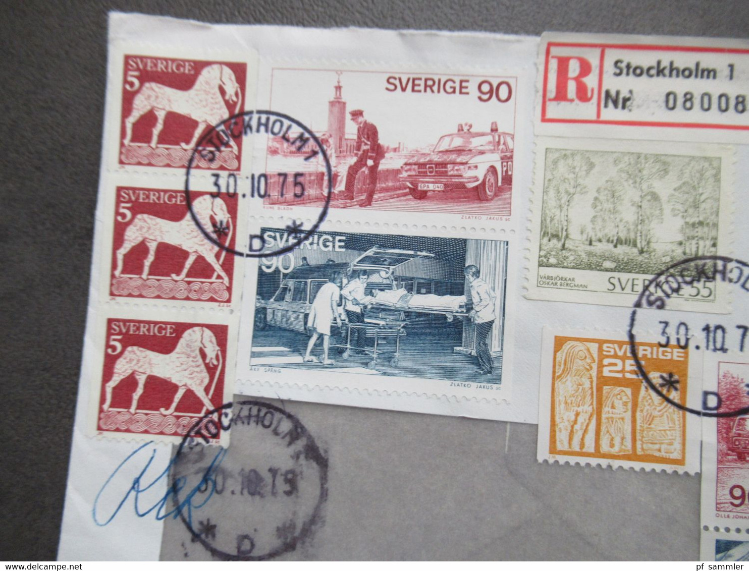 Schweden 1975 Einschreiben Stockholm Mit Schöner Frankatur / 11 Marken Und Teilweise Zusammendrucke - Storia Postale