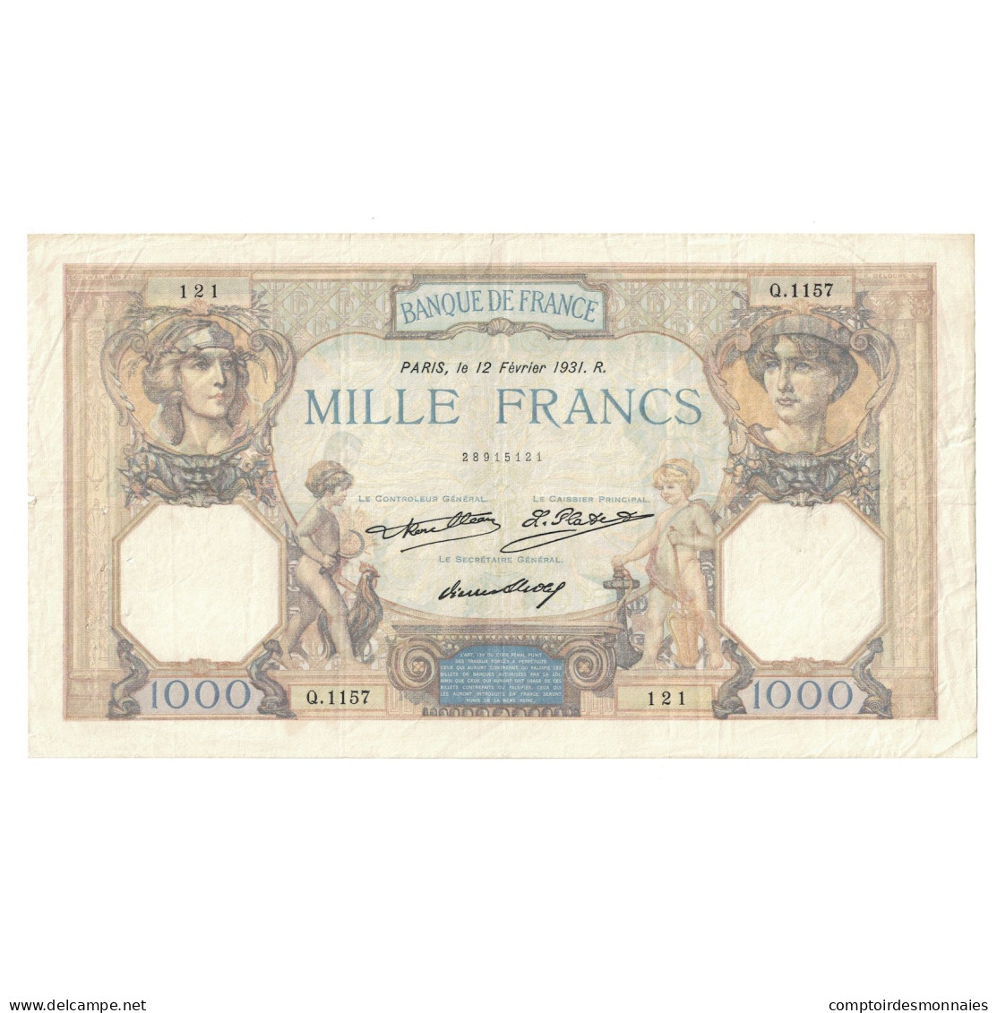 France, 1000 Francs, Cérès Et Mercure, 1931, 1931-02-12, TTB, Fayette:37.6 - 1 000 F 1927-1940 ''Cérès Et Mercure''