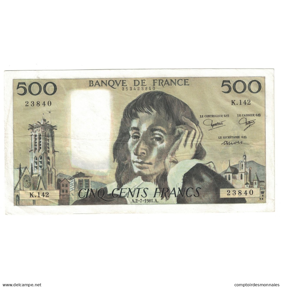 France, 500 Francs, Pascal, 1981, 1981-07-02, TTB+, Fayette:71.25, KM:156e - 500 F 1968-1993 ''Pascal''