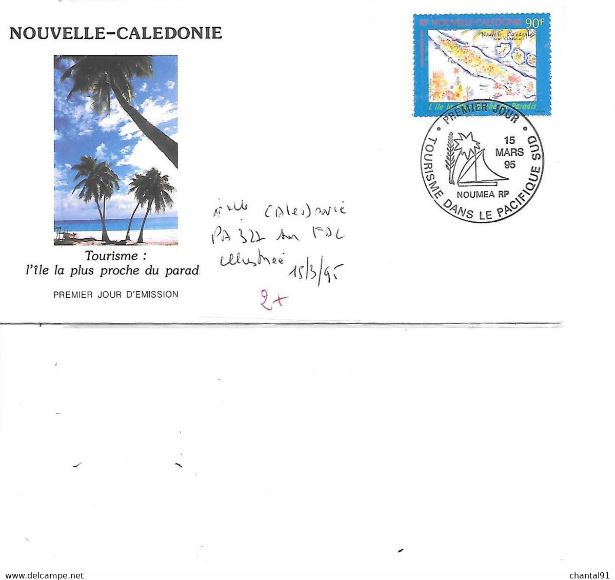 NOUVELLE CALEDONIE N° PA 327 SUR FDC ILLUSTREE 15.3.1995 - Brieven En Documenten