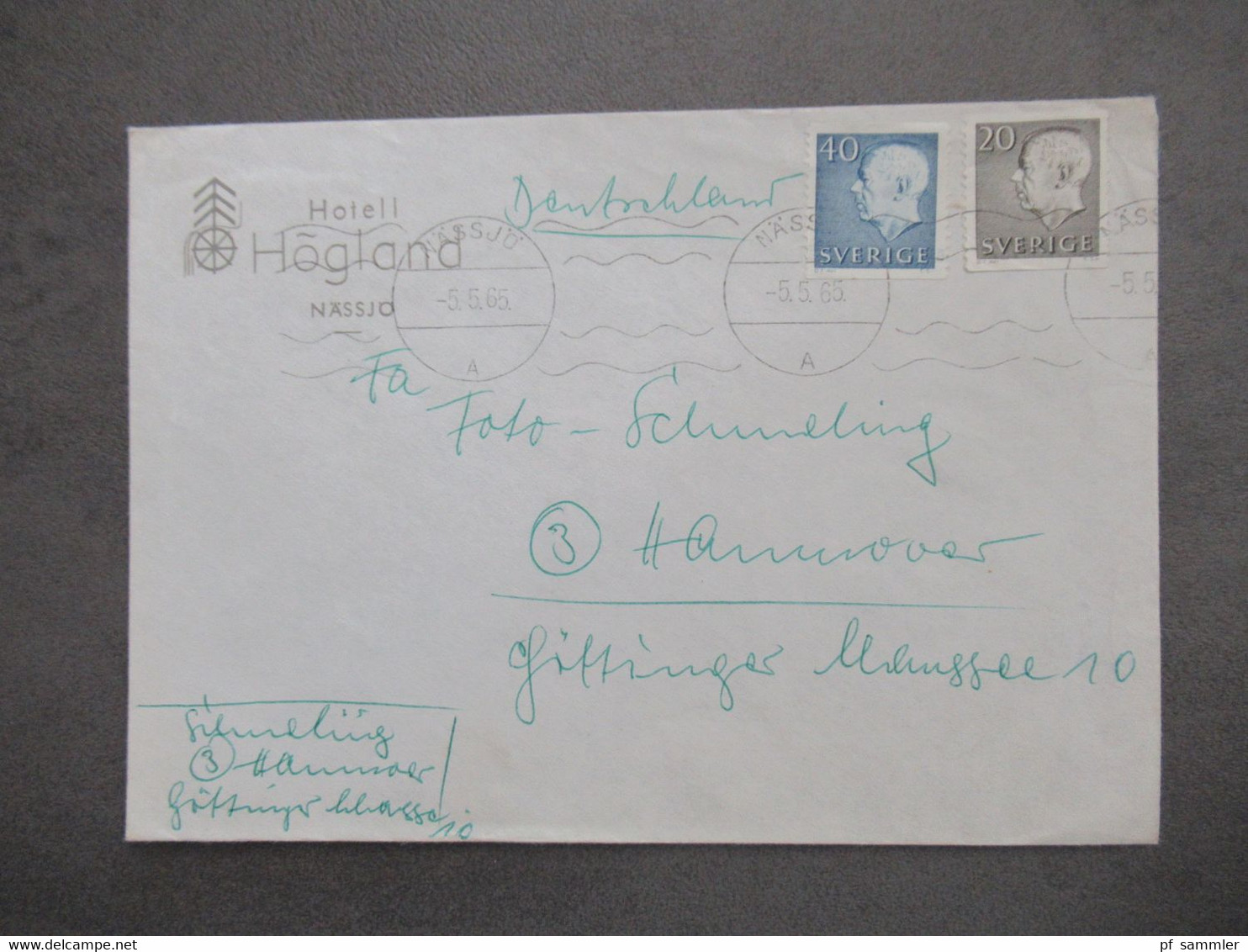 Schweden 1965 Auslandsbrief Nach Hannover Umschlag Hotell Hogland Nässjö Rückseitig Abbildung Kompass - Storia Postale