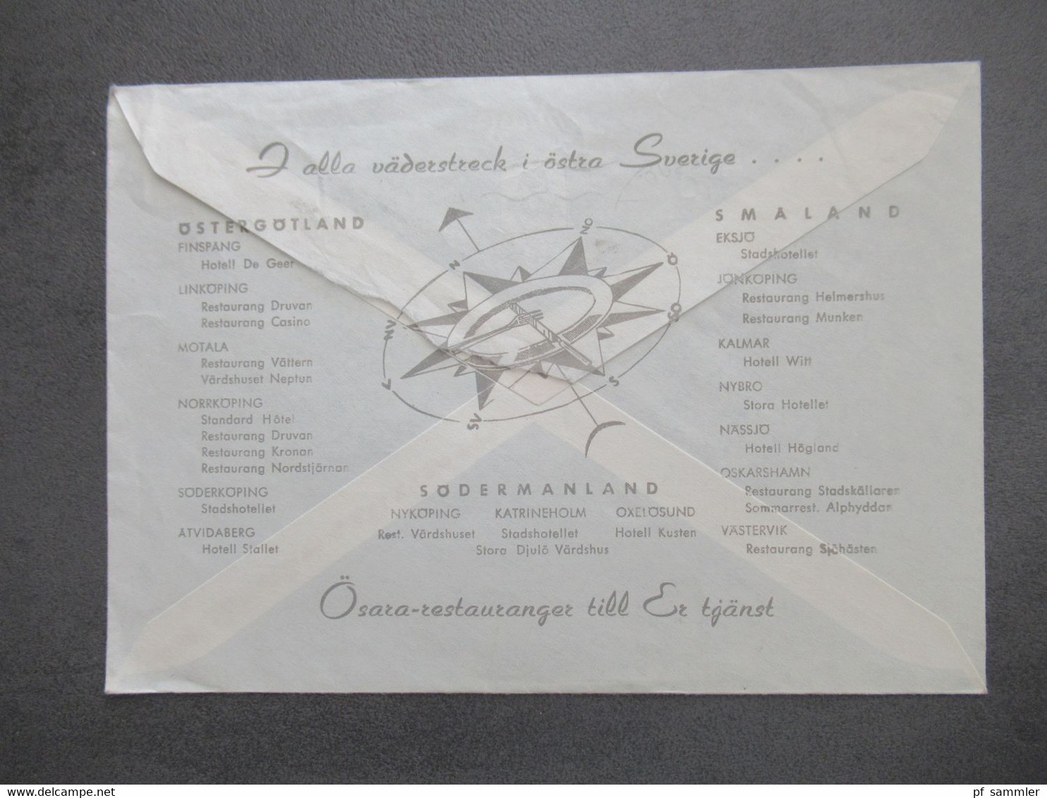 Schweden 1965 Auslandsbrief Nach Hannover Umschlag Hotell Hogland Nässjö Rückseitig Abbildung Kompass - Covers & Documents