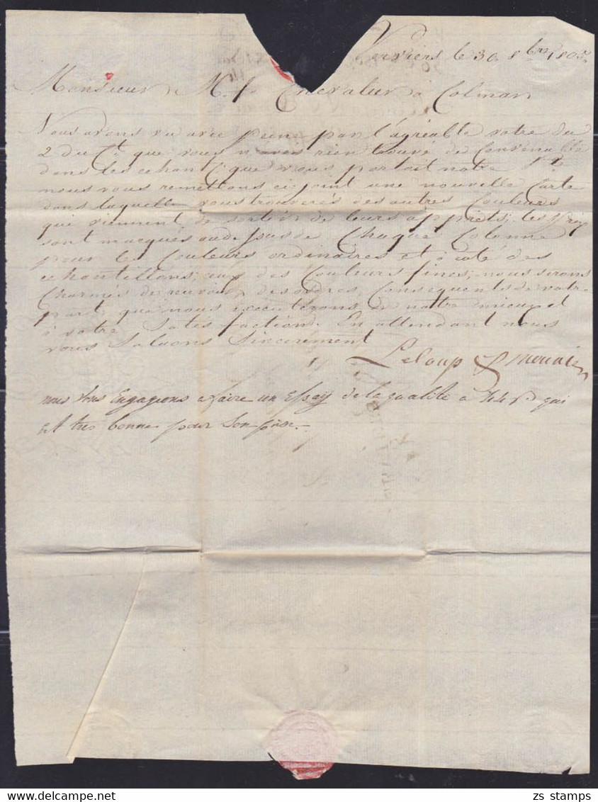 VERVIERS Vorphililatelie Brief Mit Inhalt, Belgien Colmar Colmer Elsass Frankreich, Trockensiegel LM, Saubere Erhaltung - 1794-1814 (Periodo Francese)