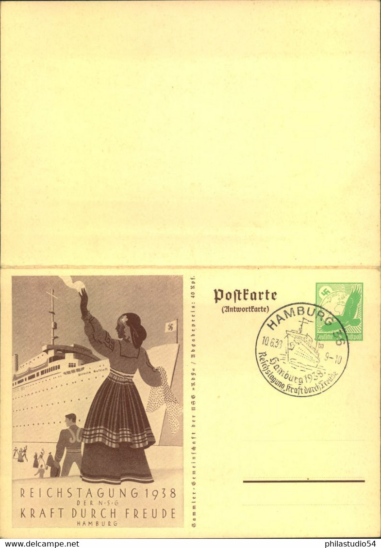 1938, Doppelkarte Reichstagung K.D.F. Mit Sonderstempel HAMBURG - Andere & Zonder Classificatie