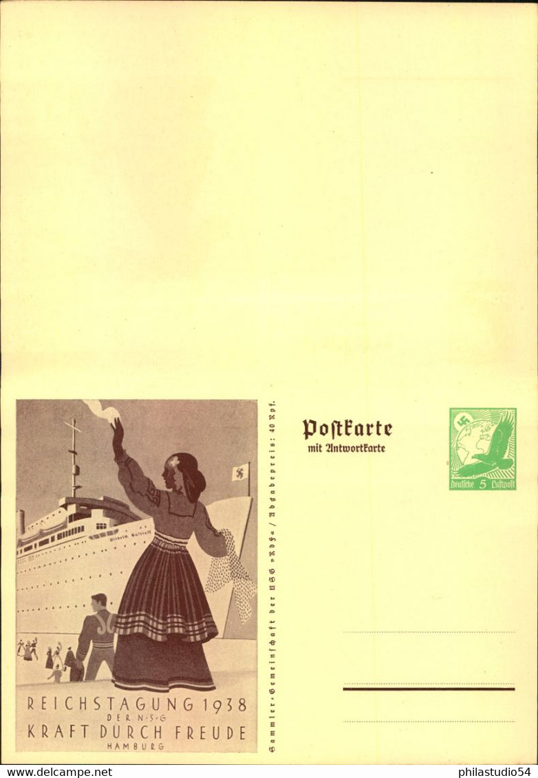 1938, Doppelkarte Reichstagung K.D.F. Mit Sonderstempel HAMBURG - Altri & Non Classificati