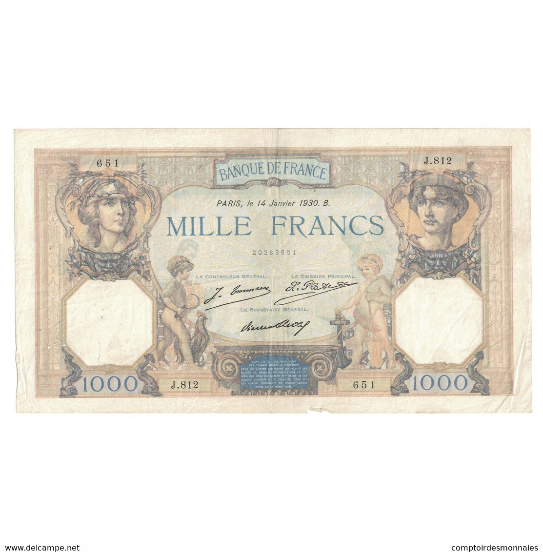 France, 1000 Francs, Cérès Et Mercure, 1930, 1930-01-14, TTB, Fayette:37.4 - 1 000 F 1927-1940 ''Cérès Et Mercure''