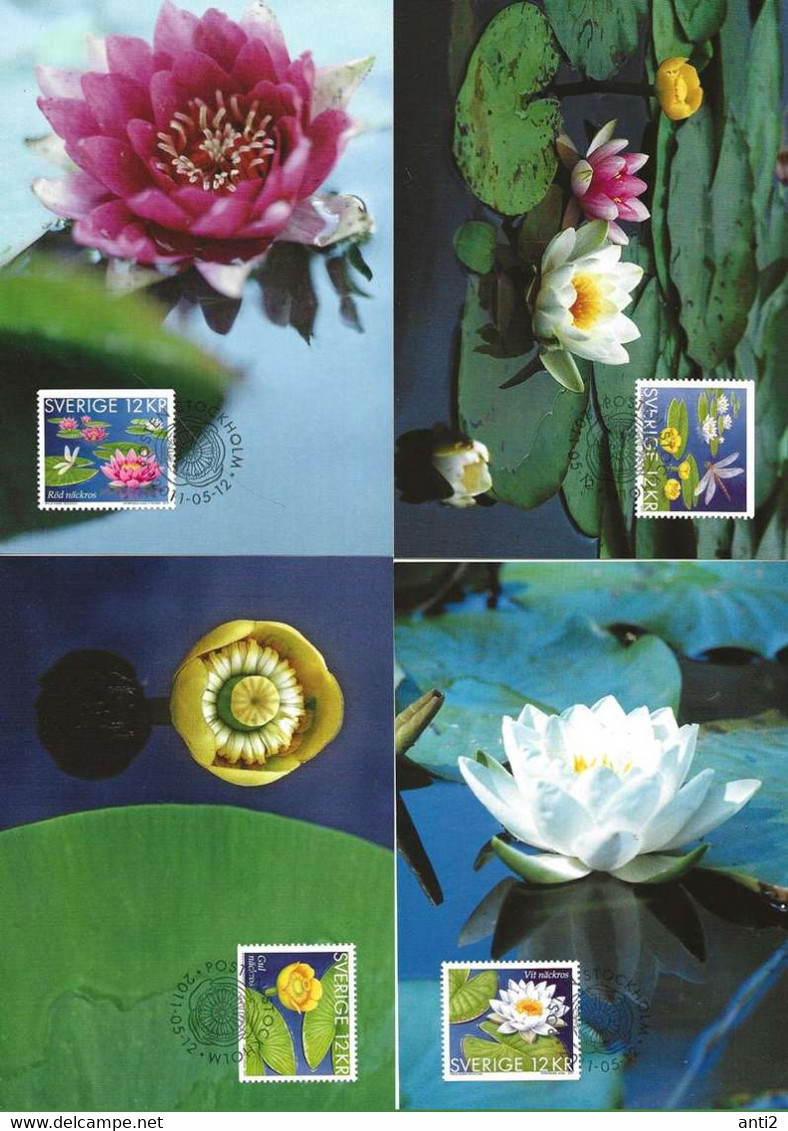 Sweden 2011  Flowers, Water Lilies.  Mi 2826-2829 MaximumCards, FDC - Lettres & Documents