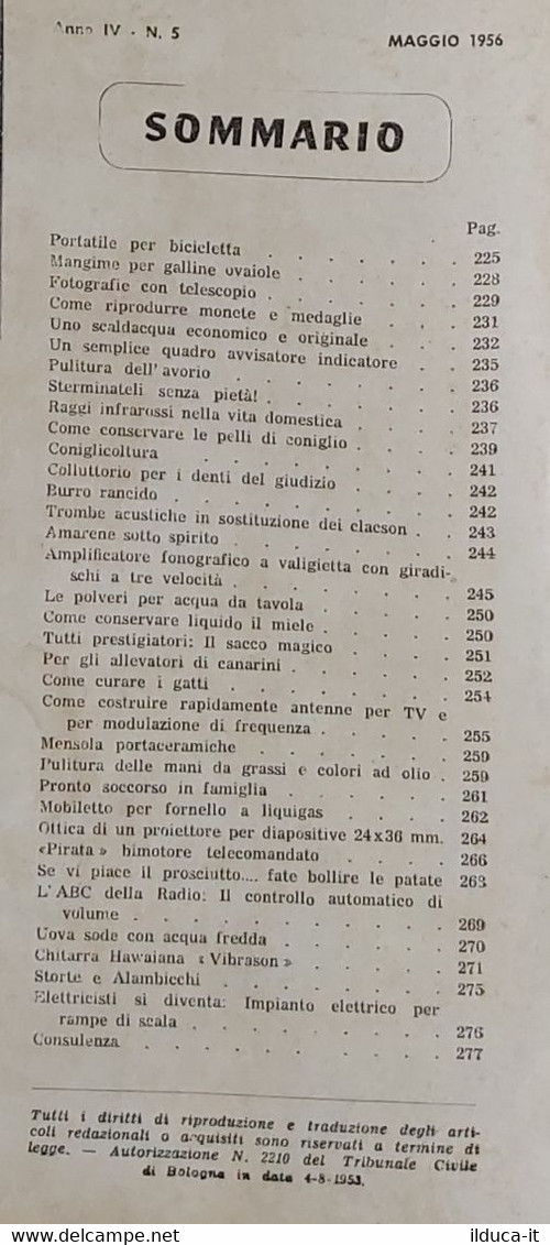 44592 SISTEMA PRATICO - Anno IV Nr 5 1956 - SOMMARIO - Scientific Texts