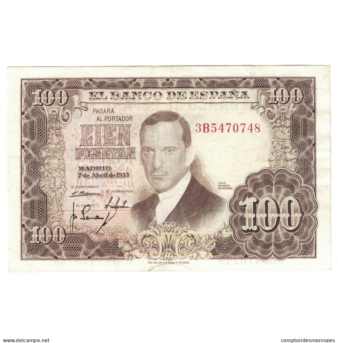 Billet, Espagne, 100 Pesetas, 1953, 1953-04-07, KM:145a, TTB+ - 100 Peseten