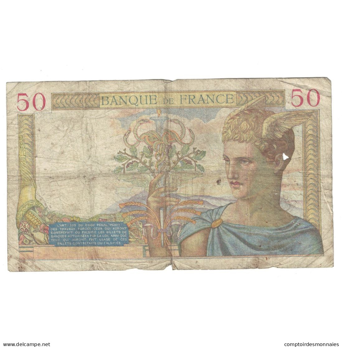 France, 50 Francs, Cérès, 1936, 1936-09-17, B+, Fayette:17.30, KM:81 - 50 F 1934-1940 ''Cérès''