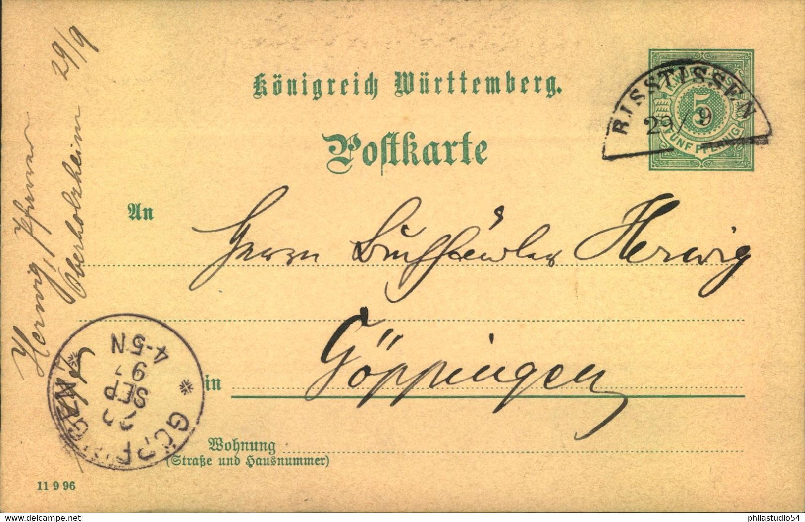 1897, RISSTISSEN, Seltener Segmentstempel Auf 5 Pfg. Ganzsachenkarte - Interi Postali