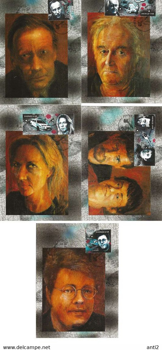 Sweden 2010 Crime Authors, Wahlöö, Mankell, Marklund, Lesser, Rose.  Mi 2768-2772 MaximumCards, FDC - Storia Postale