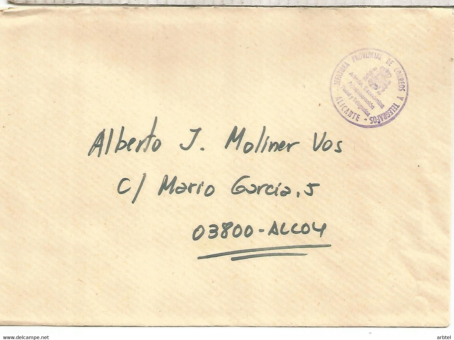 ALICANTE A ALCOY CORREO OFICIAL ADMINISTRACION POSTAL Y TELEGRAFICA - Franchise Postale