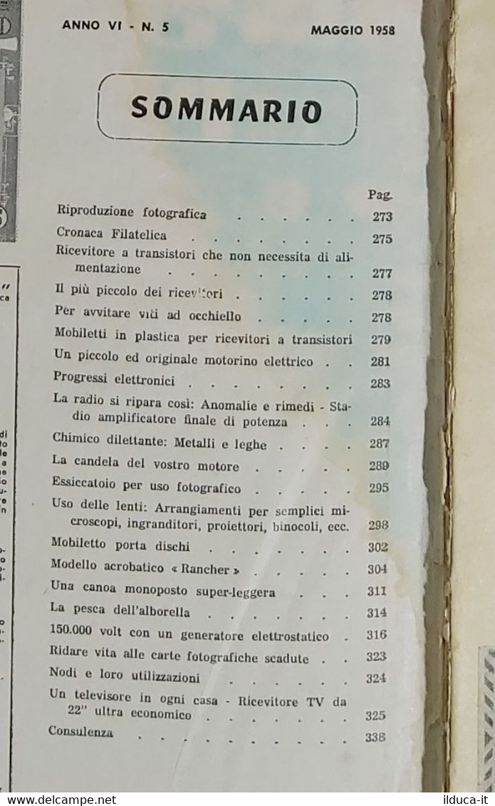 44599 SISTEMA PRATICO - Anno VI Nr 5 1958 - SOMMARIO - Textes Scientifiques