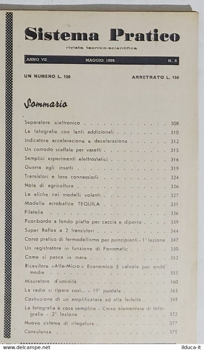 44604 SISTEMA PRATICO - Anno VII Nr 5 1959 - SOMMARIO - Wetenschappelijke Teksten