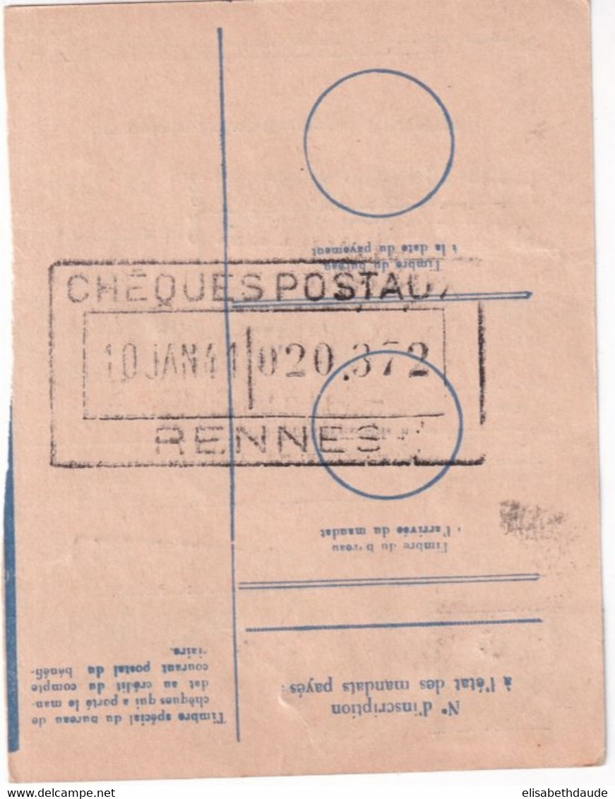 1940 - CERES SURCHARGE Sur MANDAT-CARTE RADIODIFFUSION ! De NANTES (LOIRE INFERIEURE) => RENNES - Radiodiffusion