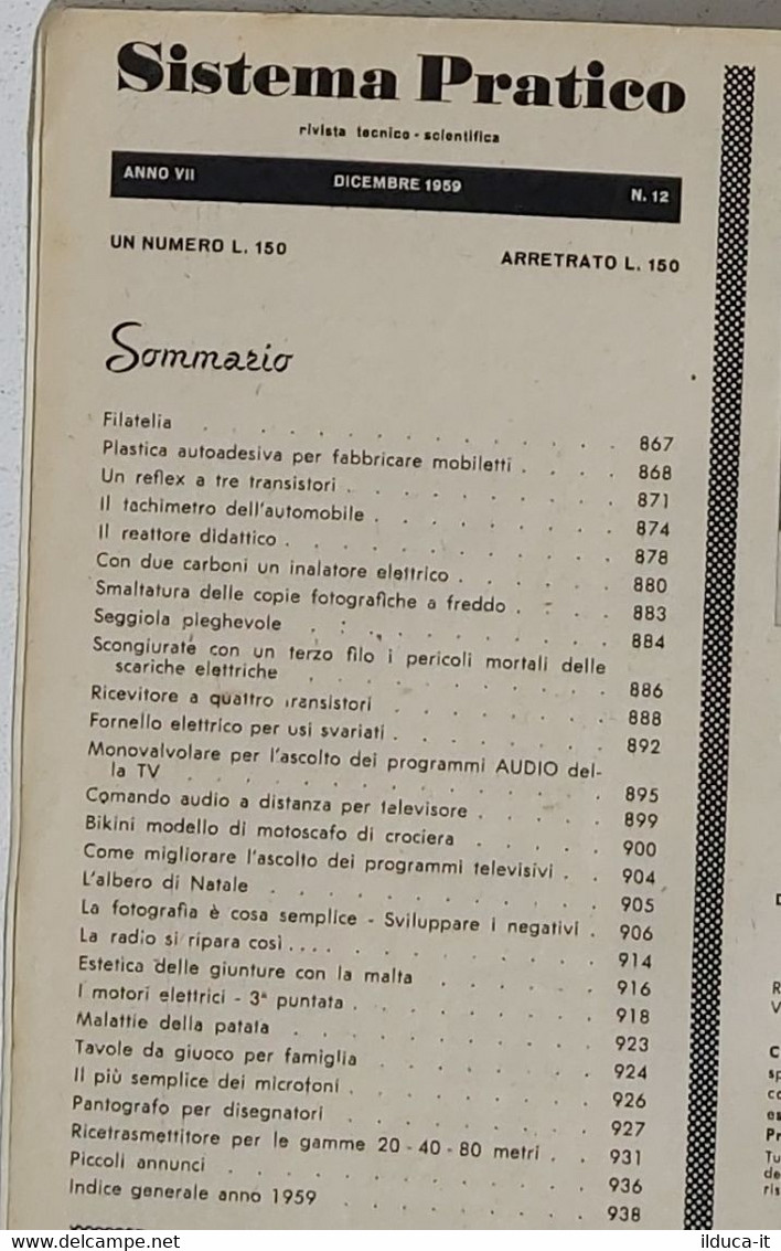 44611 SISTEMA PRATICO - Anno VII Nr 12 1959 - SOMMARIO - Textos Científicos