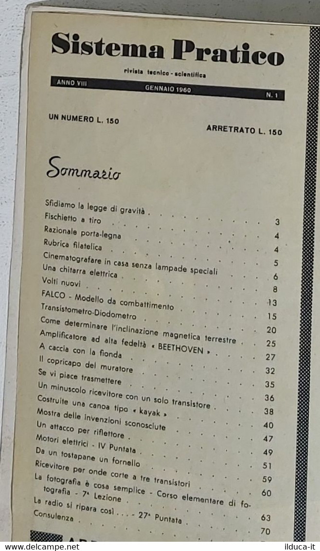 44612 SISTEMA PRATICO - Anno VIII Nr 1 1960 - SOMMARIO - Textos Científicos