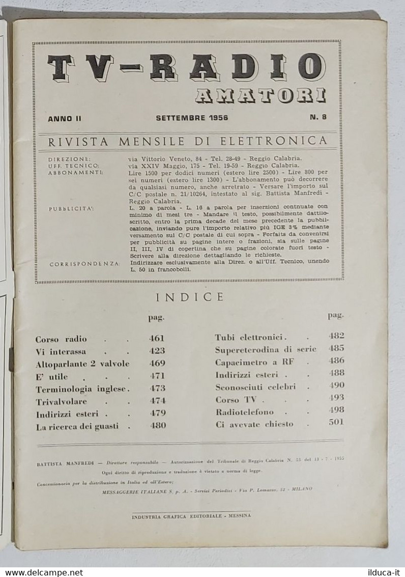 44623 RadioTV Amatori - Anno II N. 8 1956 - Corso Radio Altoparlante - Scientific Texts