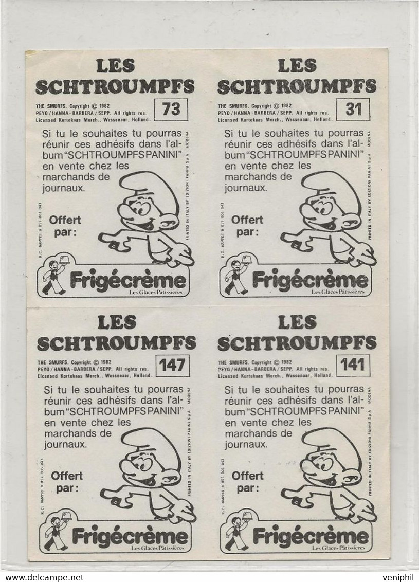 4 IMAGES "LES SCHTROUMPFS" OFFERT PAR FRIGECREME- ANNEE 1982 - - Advertising
