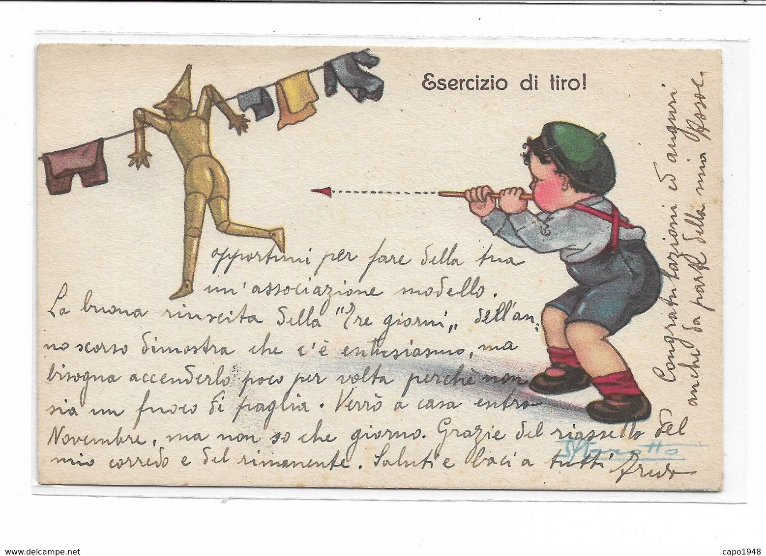 CARD PINOCCHIO SOTTO ESERCIZIO DI TIRO  FIRMATO 1938 -FP-V FRANCOBOLLO STRAPPATO -2-0882-30415 - Fiabe, Racconti Popolari & Leggende