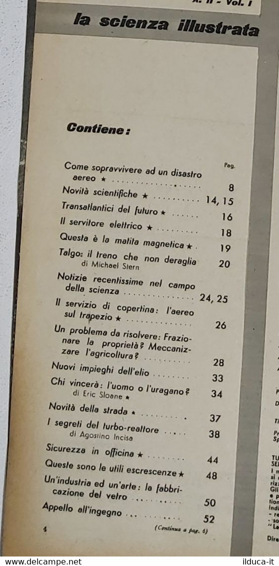 64339 La Scienza Illustrata - N. 2 1950 -Aereo GXF85 Il Turboreattore (Sommario) - Textos Científicos