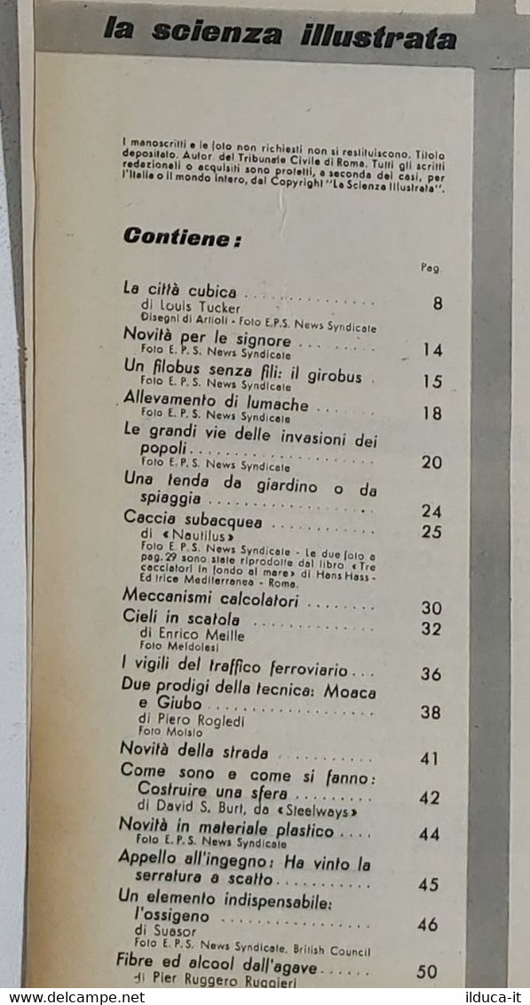 64343 La Scienza Illustrata - N. 7 1951 - Caccia Subacquea (Foto Sommario) - Scientific Texts