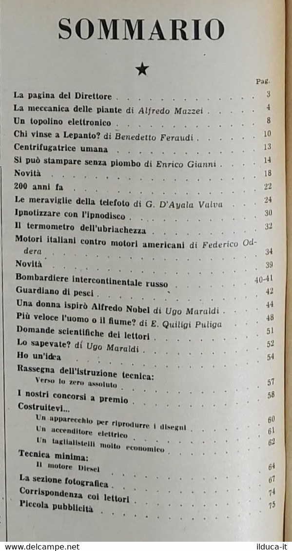 64357 La Scienza Illustrata - N. 10 1952 - Telefoto (Foto Sommario) - Wetenschappelijke Teksten